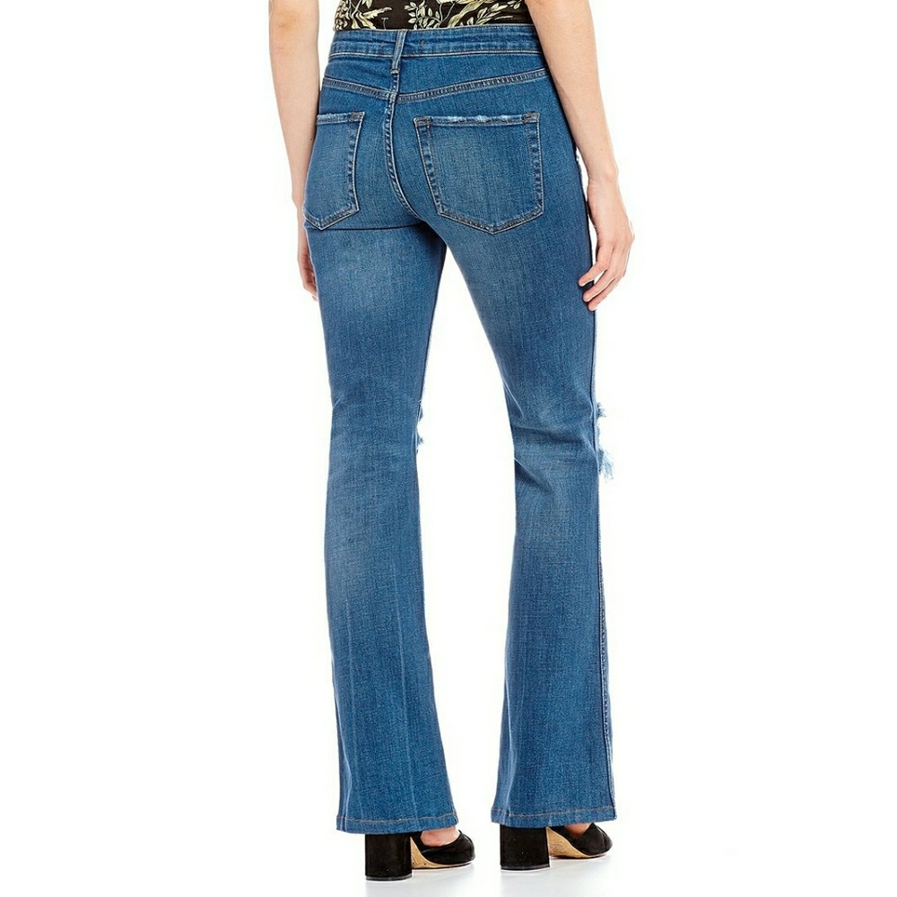 New! FREE PEOPLE Ripped Flare Blue Jeans Denim - Picture 3 of 6